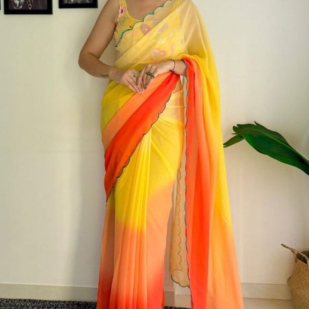 Magnetic 1-Minute Ready To Wear Yellow and Orange Georgette Saree