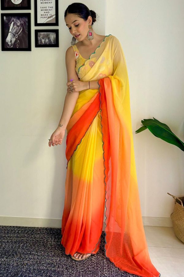 Magnetic 1-Minute Ready To Wear Yellow and Orange Georgette Saree