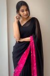 Mellifluous 1-Minute Ready To Wear Black Georgette Saree