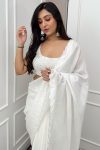 Desuetude 1-Minute Ready To Wear White Georgette Saree