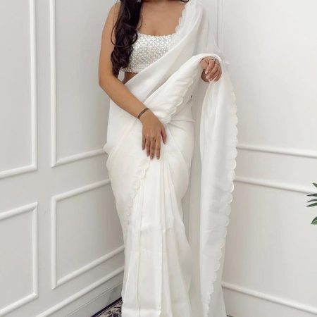 Desuetude 1-Minute Ready To Wear White Georgette Saree