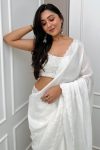 Desuetude 1-Minute Ready To Wear White Georgette Saree