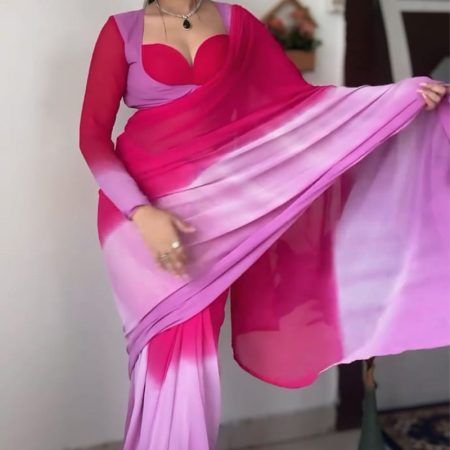 Excellent 1-Minute Ready To Wear Pink and Lavender Georgette Saree