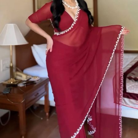 Most Stunning 1-Minute Ready To Wear Maroon Georgette Saree