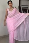 Dissemble 1-Minute Ready To Wear Pink Georgette Saree