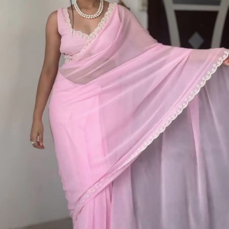 Dissemble 1-Minute Ready To Wear Pink Georgette Saree