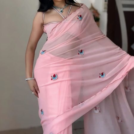 Fancifull 1-Minute Ready To Wear Pink Georgette Saree