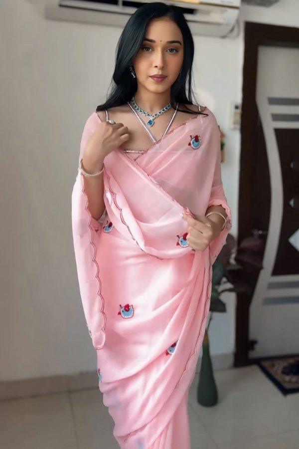 Fancifull 1-Minute Ready To Wear Pink Georgette Saree