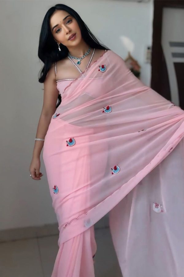 Fancifull 1-Minute Ready To Wear Pink Georgette Saree