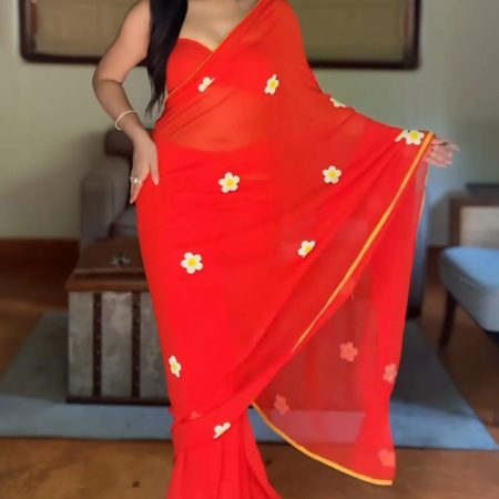 Breathtaking 1-Minute Ready To Wear Red Georgette Saree