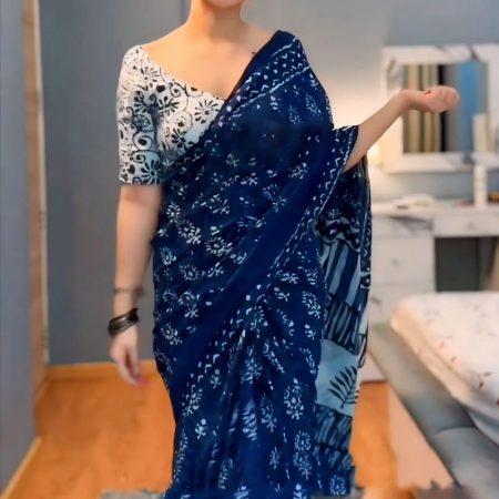 Improbable 1-Minute Ready To Wear Blue Cotton Saree