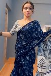 Improbable 1-Minute Ready To Wear Blue Cotton Saree