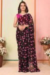 Lovely 1-Minute Ready To Wear Black Georgette Saree