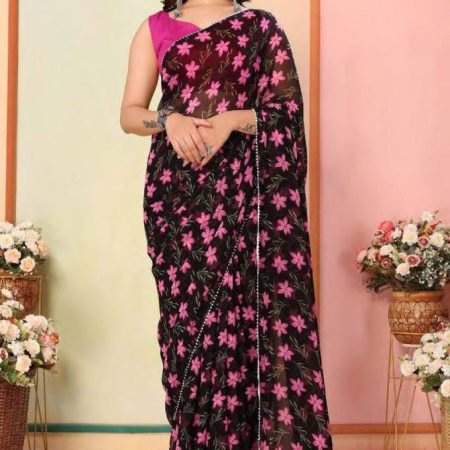 Lovely 1-Minute Ready To Wear Black Georgette Saree