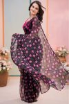 Lovely 1-Minute Ready To Wear Black Georgette Saree