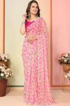 Cynosure 1-Minute Ready To Wear Pink Georgette Saree