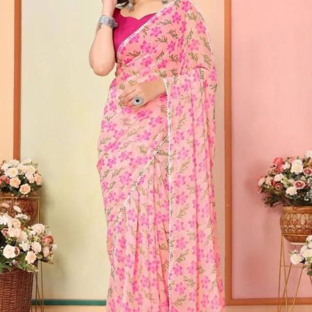 Cynosure 1-Minute Ready To Wear Pink Georgette Saree