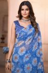 Blooming 1-Minute Ready To Wear Blue Georgette Saree