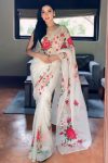 Opulent 1-Minute Ready To Wear White Organza Silk Saree