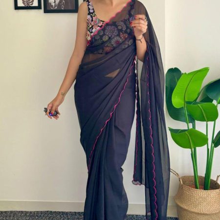 Serendipity 1-Minute Ready To Wear Black Georgette Saree