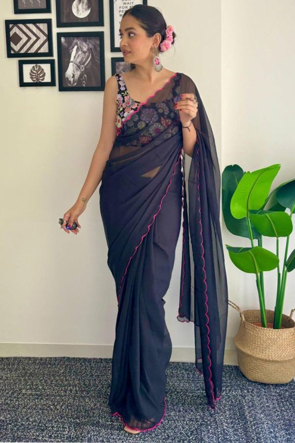 Serendipity 1-Minute Ready To Wear Black Georgette Saree