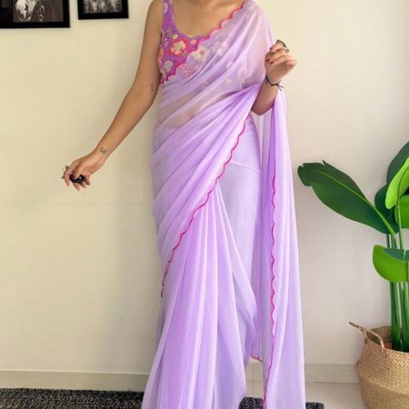 Alluring 1-Minute Ready To Wear Lavender Georgette Saree