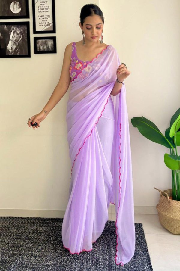 Alluring 1-Minute Ready To Wear Lavender Georgette Saree