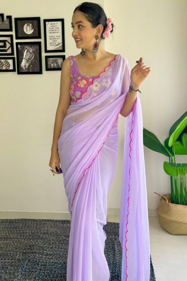 Alluring 1-Minute Ready To Wear Lavender Georgette Saree