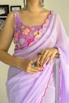 Alluring 1-Minute Ready To Wear Lavender Georgette Saree