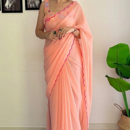 Grandiose 1-Minute Ready To Wear Peach Georgette Saree