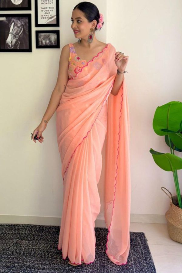 Grandiose 1-Minute Ready To Wear Peach Georgette Saree