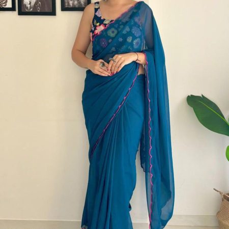 Scintillating 1-Minute Ready To Wear Rama Georgette Saree