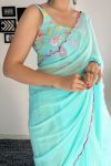 Symmetrical 1-Minute Ready To Wear Sky Georgette Saree