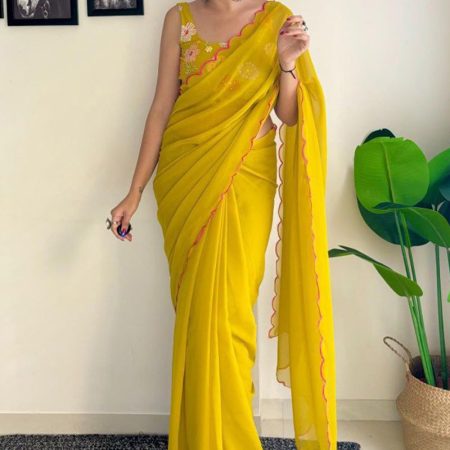 Petrichor 1-Minute Ready To Wear Yellow Georgette Saree