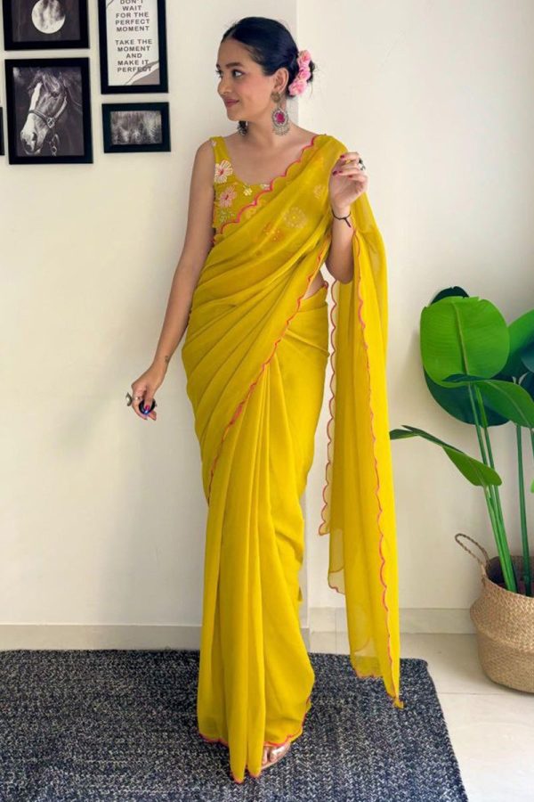 Petrichor 1-Minute Ready To Wear Yellow Georgette Saree