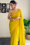 Petrichor 1-Minute Ready To Wear Yellow Georgette Saree