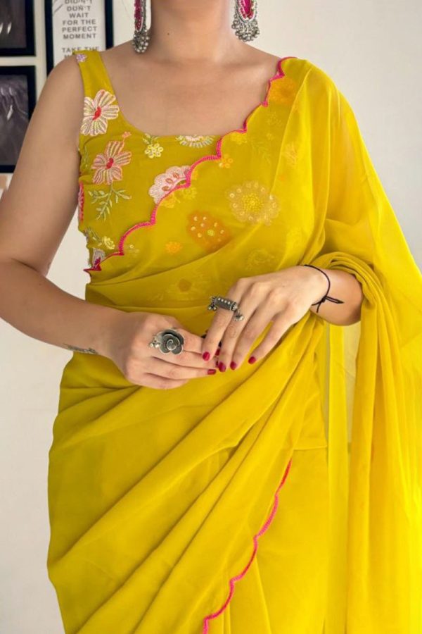 Petrichor 1-Minute Ready To Wear Yellow Georgette Saree