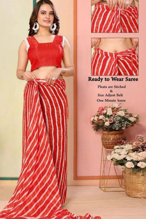 Inspiring 1-Minute Ready To Wear Red Georgette Saree