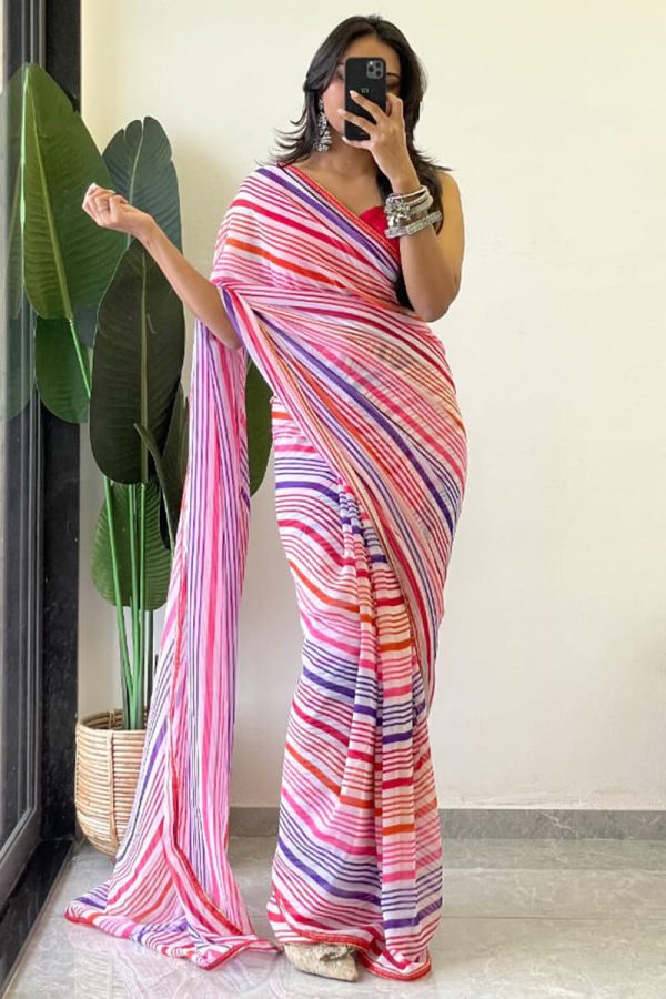 Preferable 1-Minute Ready To Wear Pink Georgette Saree