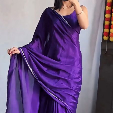 Pretty 1-Minute Ready To Wear Royal Blue Chiffon Silk Saree