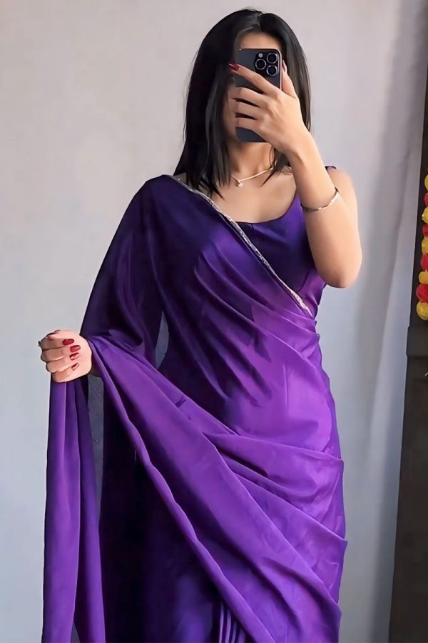 Pretty 1-Minute Ready To Wear Royal Blue Chiffon Silk Saree