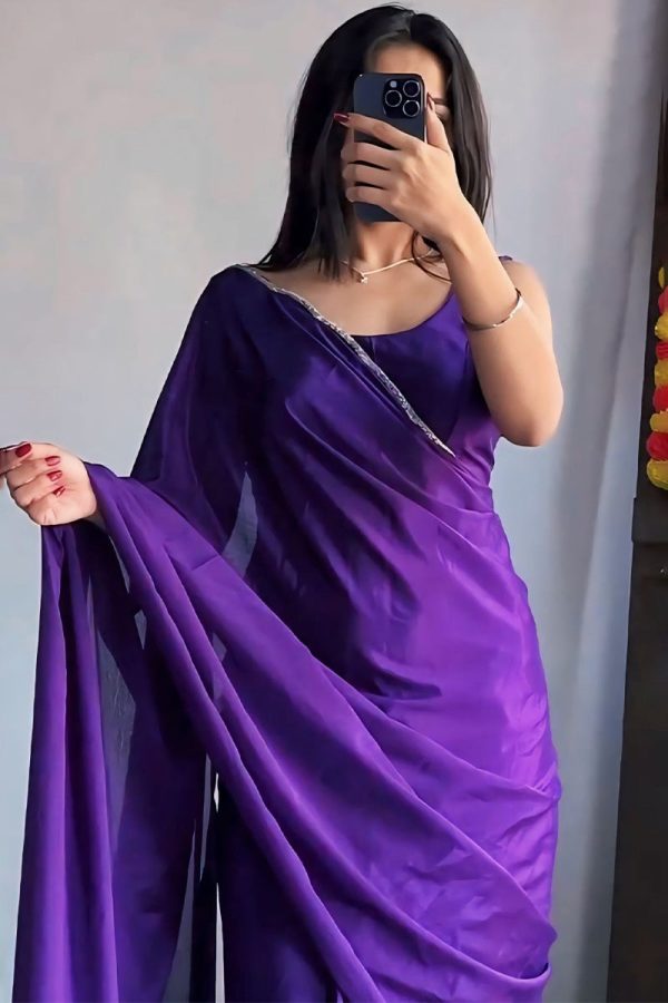 Pretty 1-Minute Ready To Wear Royal Blue Chiffon Silk Saree