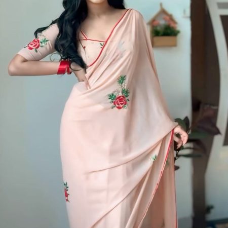 Staring 1-Minute Ready To Wear Peach Georgette Saree