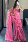 Flattering 1-Minute Ready To Wear Pink Georgette Saree