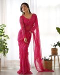 Invaluable 1-Minute Ready To Wear Dark Pink Georgette Saree