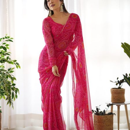 Invaluable 1-Minute Ready To Wear Dark Pink Georgette Saree