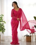 Invaluable 1-Minute Ready To Wear Dark Pink Georgette Saree