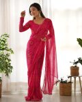 Invaluable 1-Minute Ready To Wear Dark Pink Georgette Saree