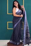 Blooming 1-Minute Ready To Wear Navy Blue Cotton Saree