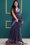 Blooming 1-Minute Ready To Wear Navy Blue Cotton Saree